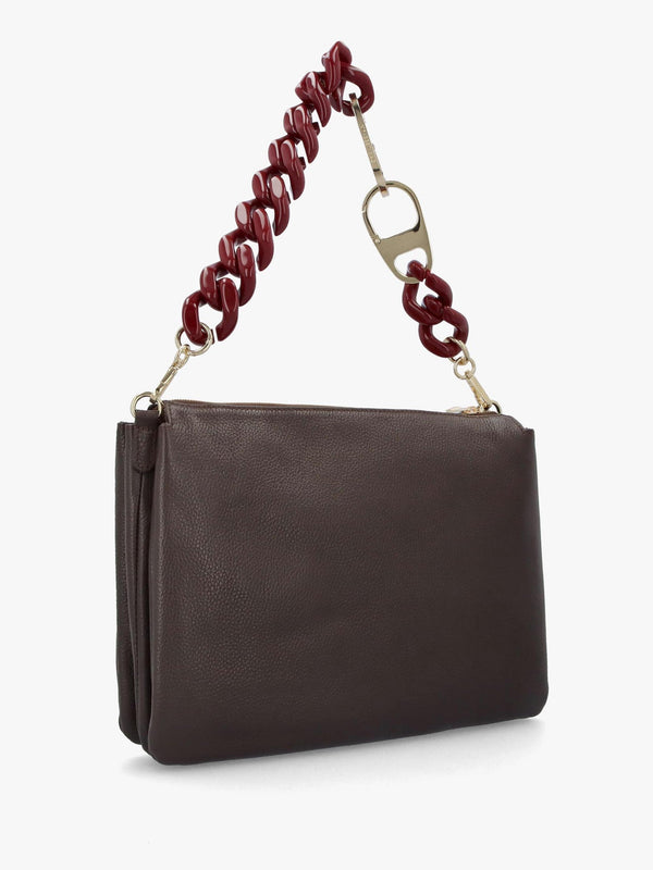 Brown Leather Chunky Chain Strap Shoulder Bag