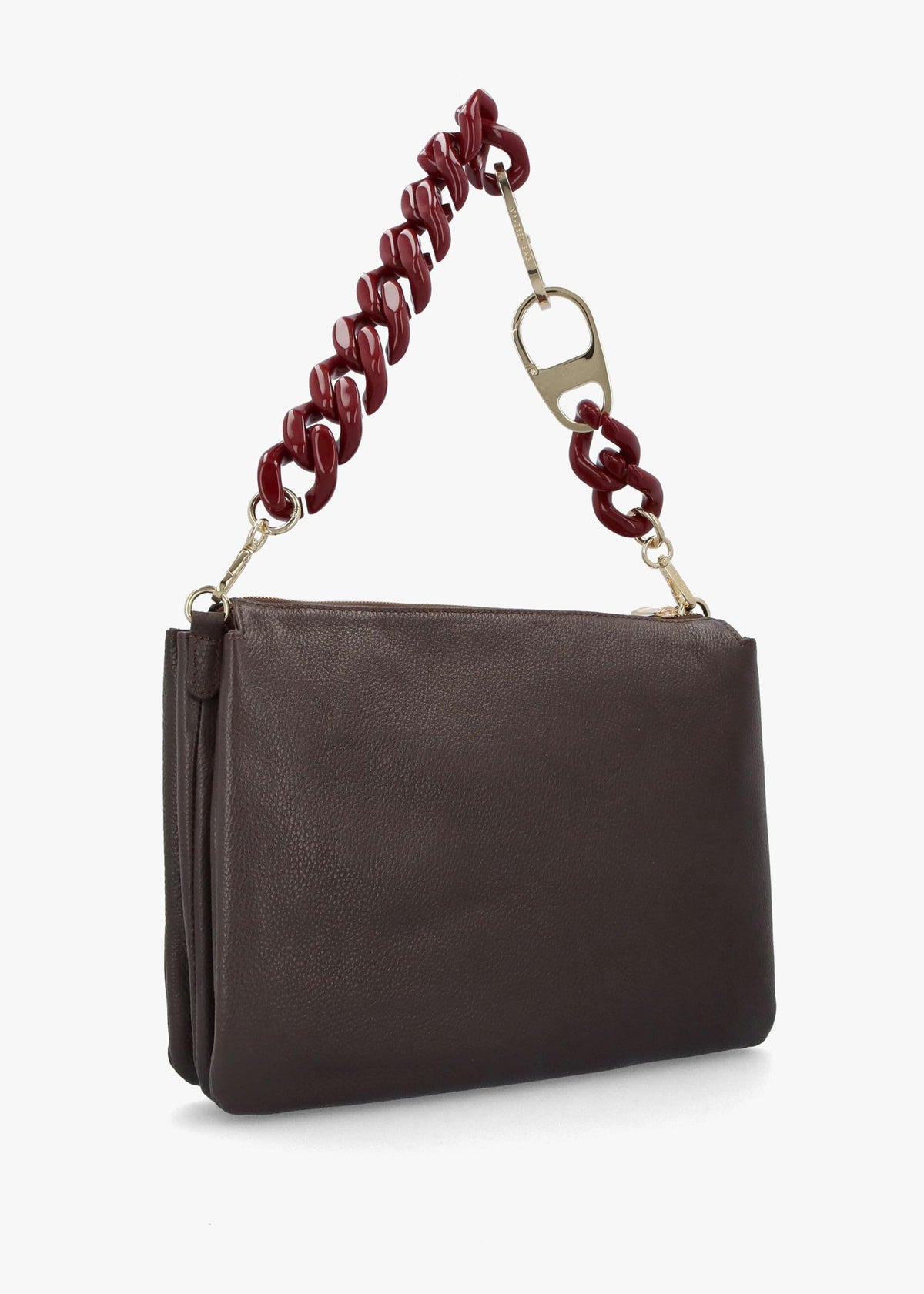 Brown Leather Chunky Chain Strap Shoulder Bag