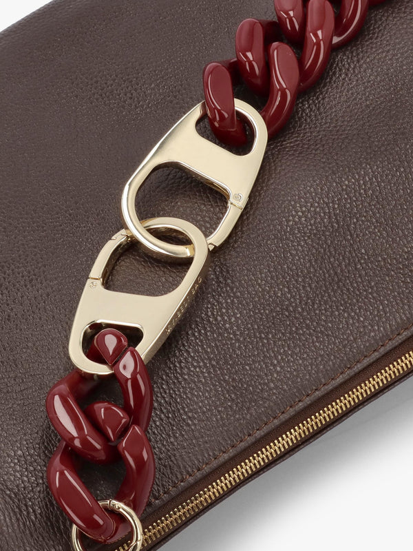 Brown Leather Chunky Chain Strap Shoulder Bag