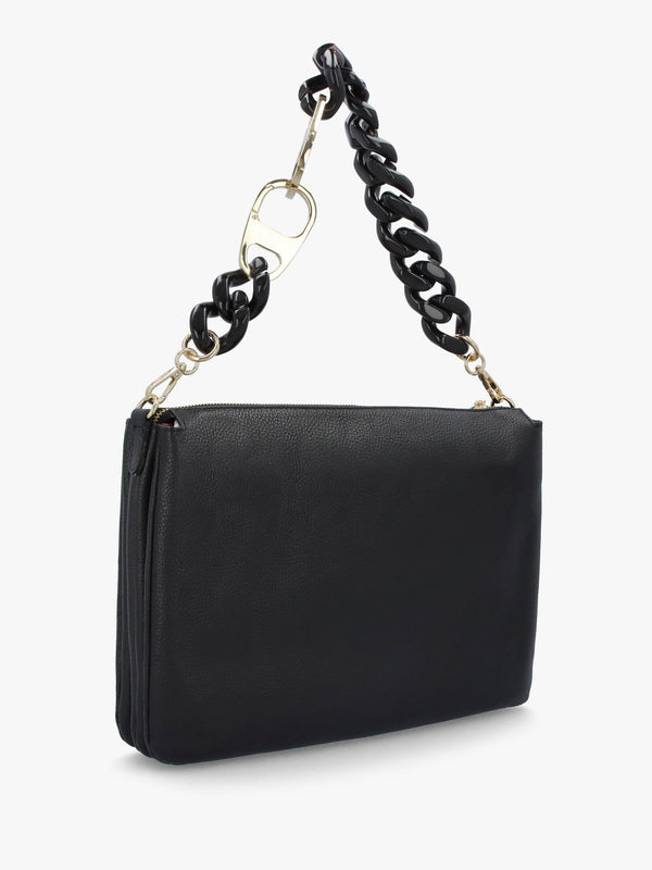 Black Leather Chunky Chain Strap Shoulder Bag