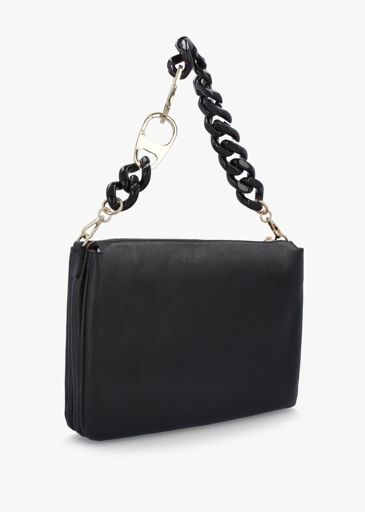 Black Leather Chunky Chain Strap Shoulder Bag