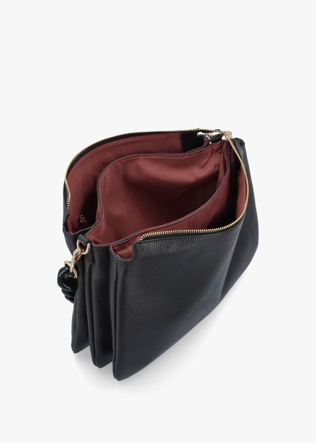 Black Leather Chunky Chain Strap Shoulder Bag