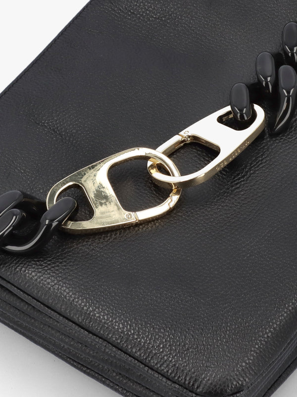 Black Leather Chunky Chain Strap Shoulder Bag