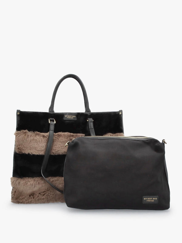 Multicoloured Faux Fur & Leather Tote Bag