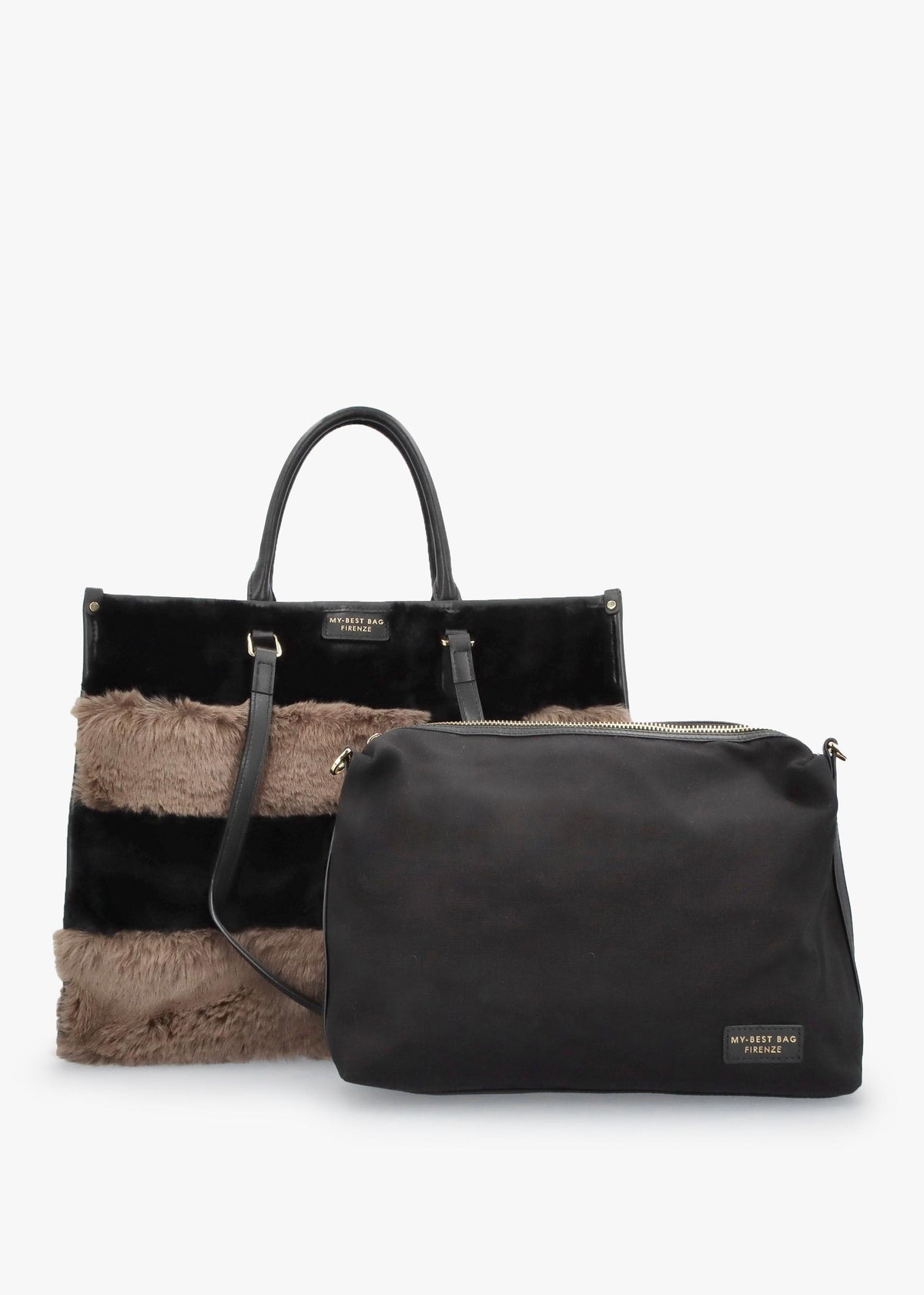 Multicoloured Faux Fur & Leather Tote Bag