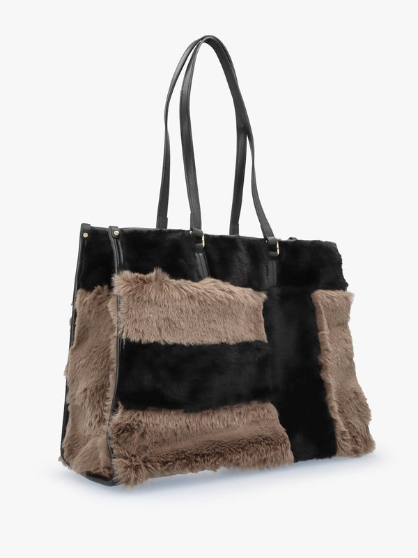 Multicoloured Faux Fur & Leather Tote Bag