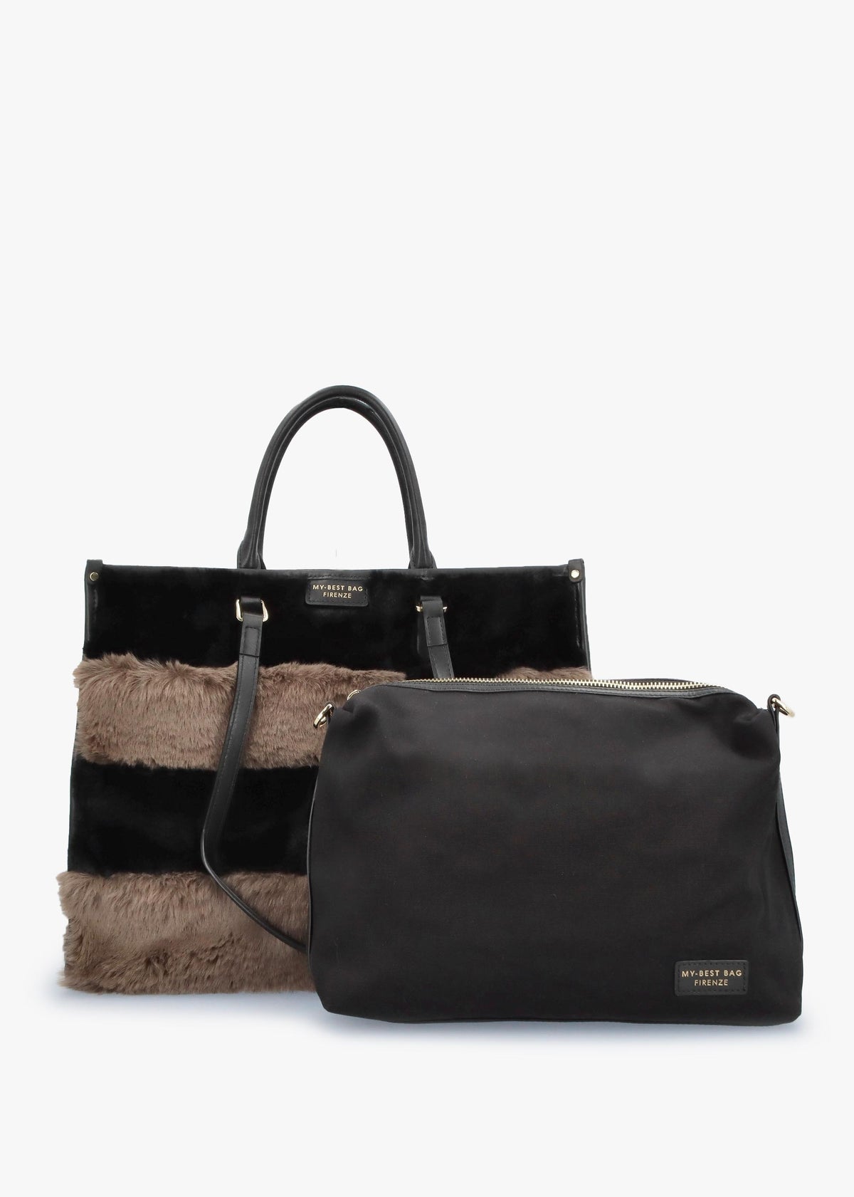 Multicoloured Faux Fur & Leather Tote Bag