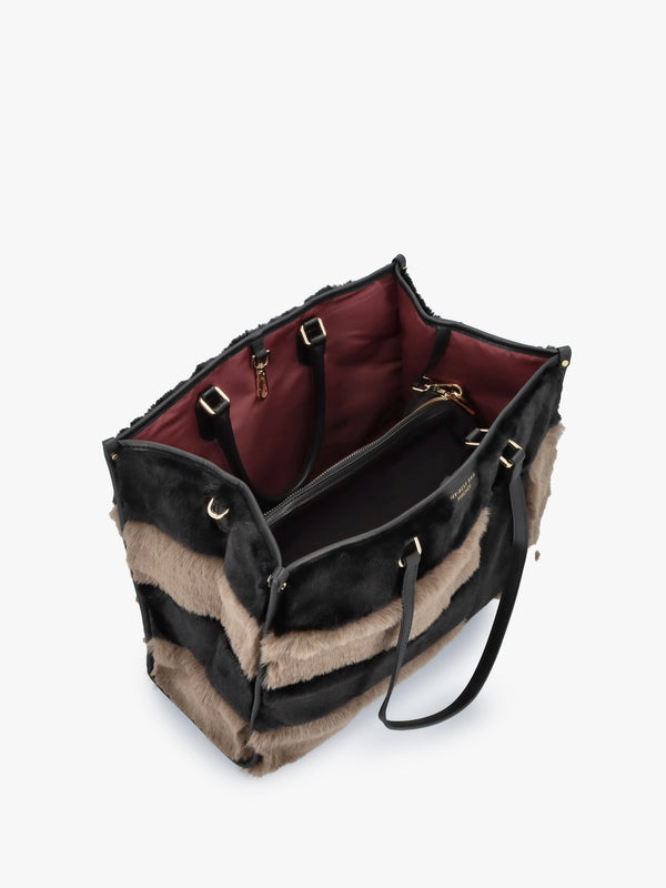 Multicoloured Faux Fur & Leather Tote Bag