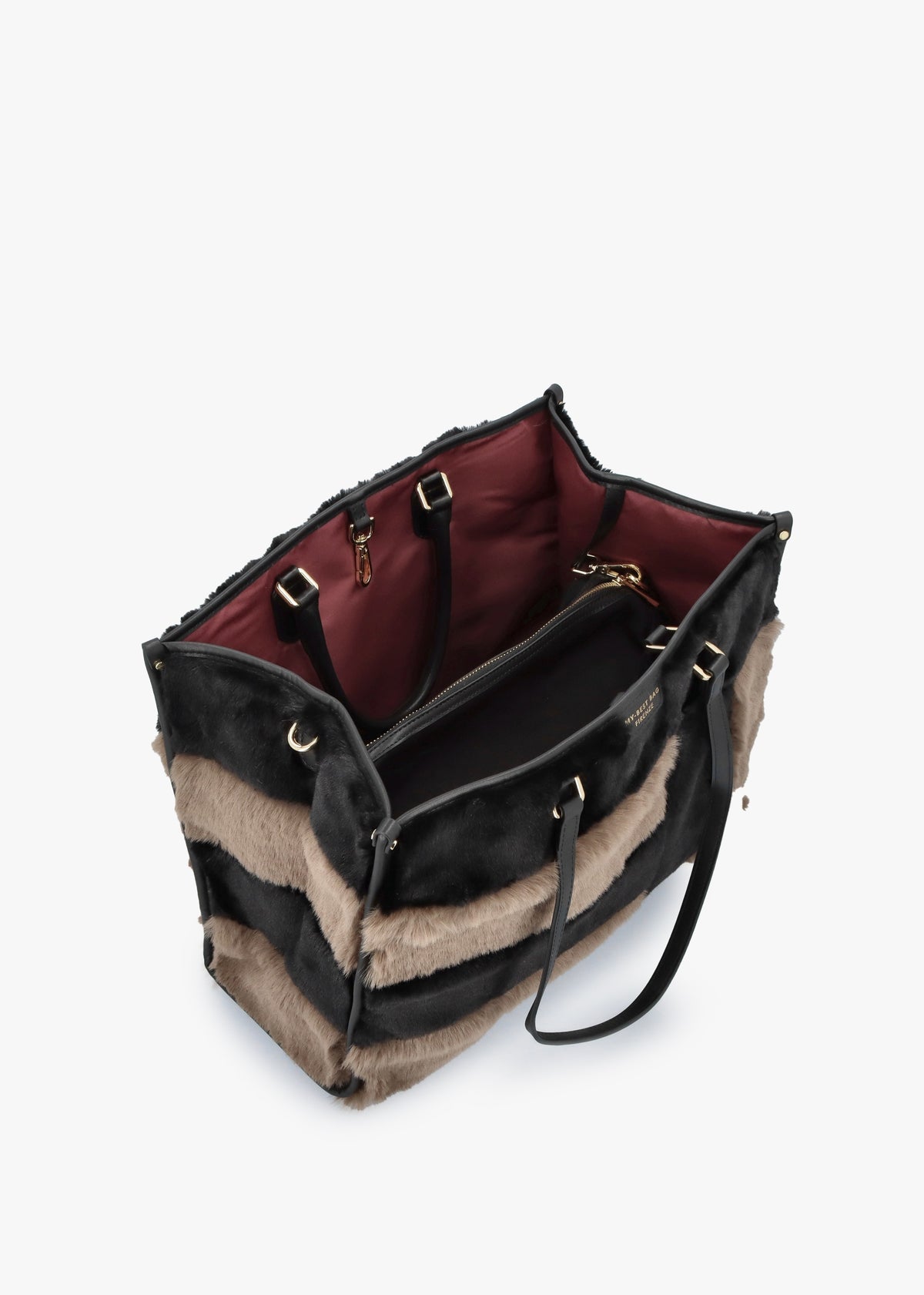 Multicoloured Faux Fur & Leather Tote Bag