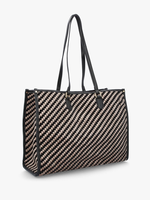 Multicoloured Woven Velvet & Leather Tote Bag