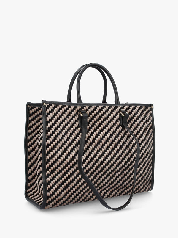 Multicoloured Woven Velvet & Leather Tote Bag