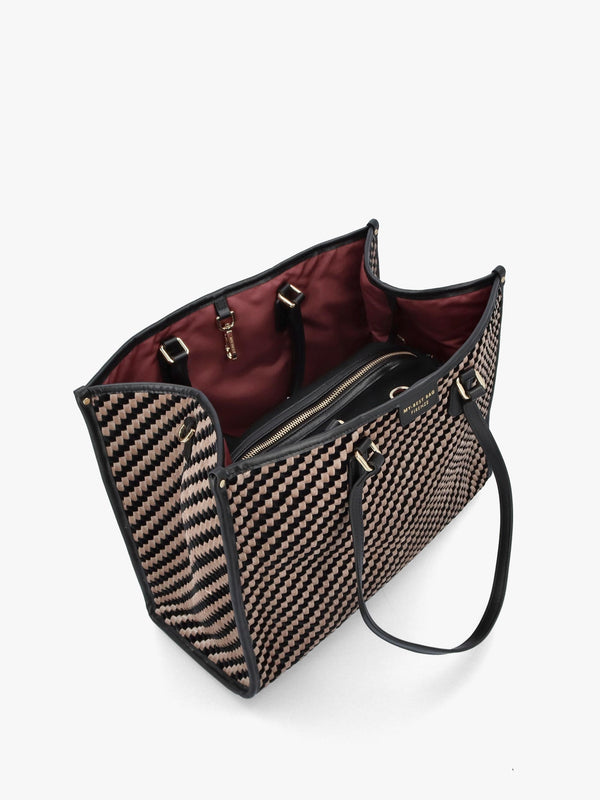 Multicoloured Woven Velvet & Leather Tote Bag