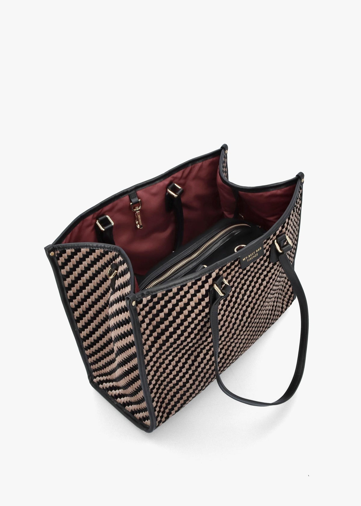 Multicoloured Woven Velvet & Leather Tote Bag