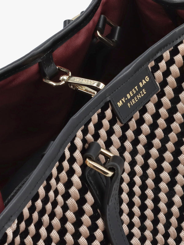 Multicoloured Woven Velvet & Leather Tote Bag