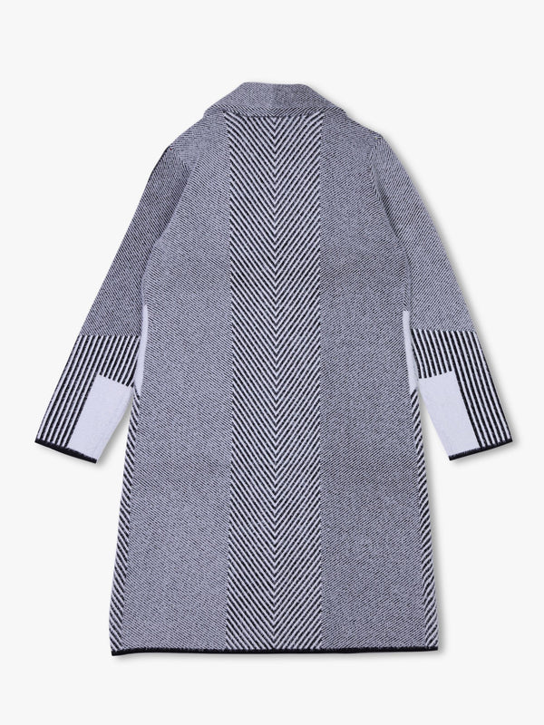 Black & White Knitted Longline Duster Coat