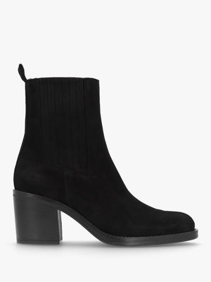 Adios Black Suede Western Chelsea Mid-Heel Boots