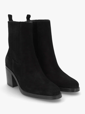 Adios Black Suede Western Chelsea Mid-Heel Boots