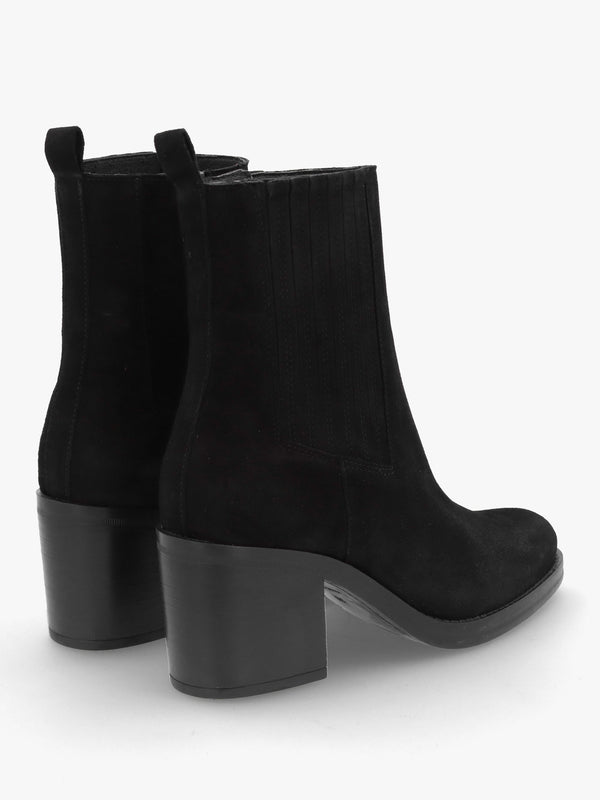 Adios Black Suede Western Chelsea Mid-Heel Boots