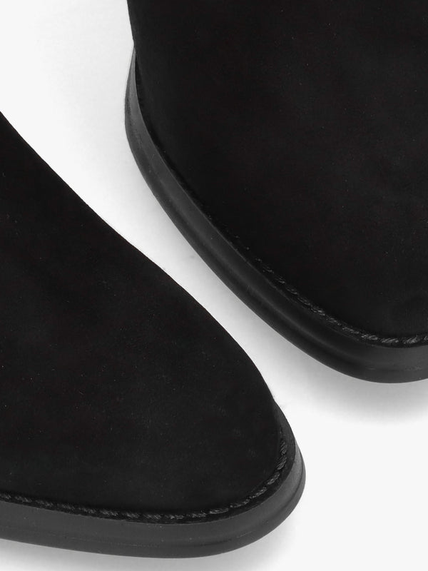 Adios Black Suede Western Chelsea Mid-Heel Boots