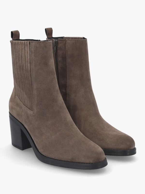 Adios Brown Suede Western Chelsea Mid-Heel Boots