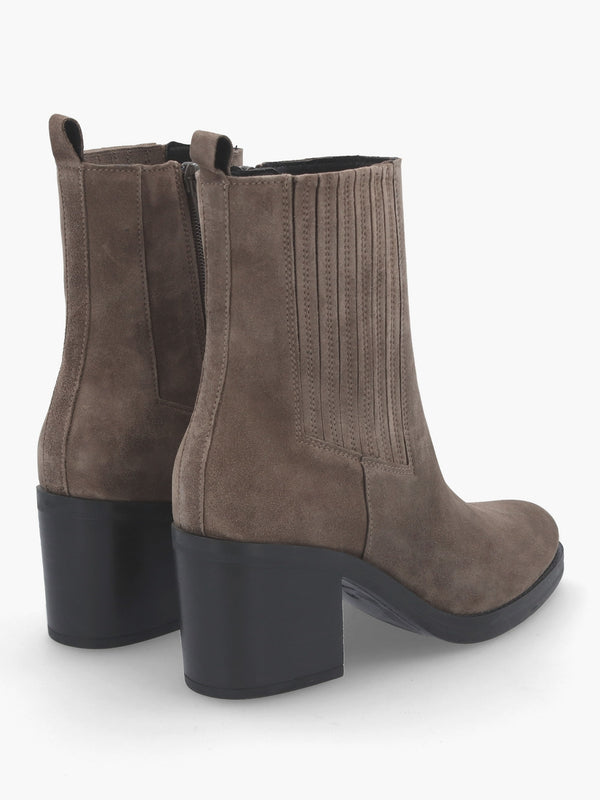 Adios Brown Suede Western Chelsea Mid-Heel Boots