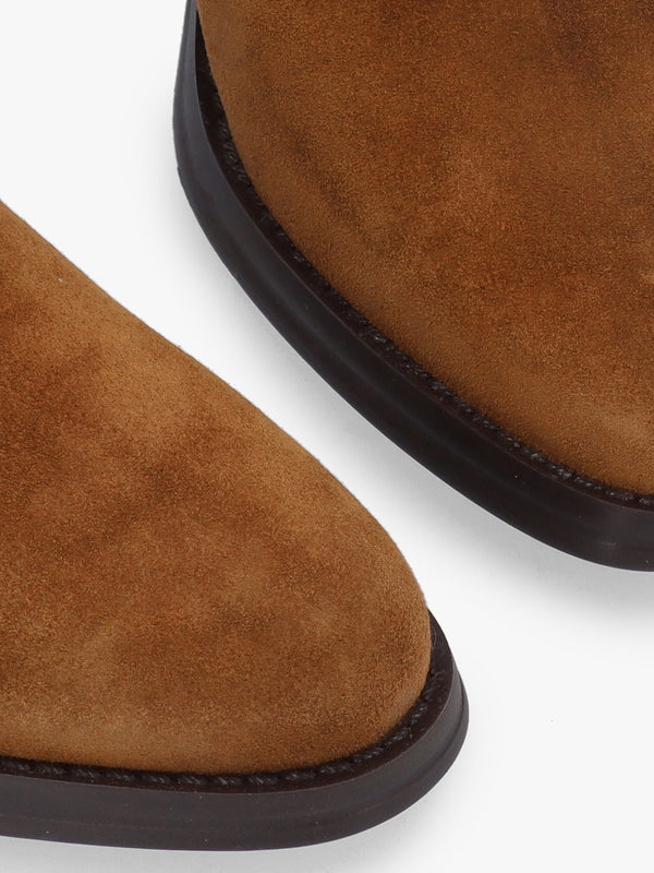 Adios Tan Suede Western Chelsea Mid-Heel Boots