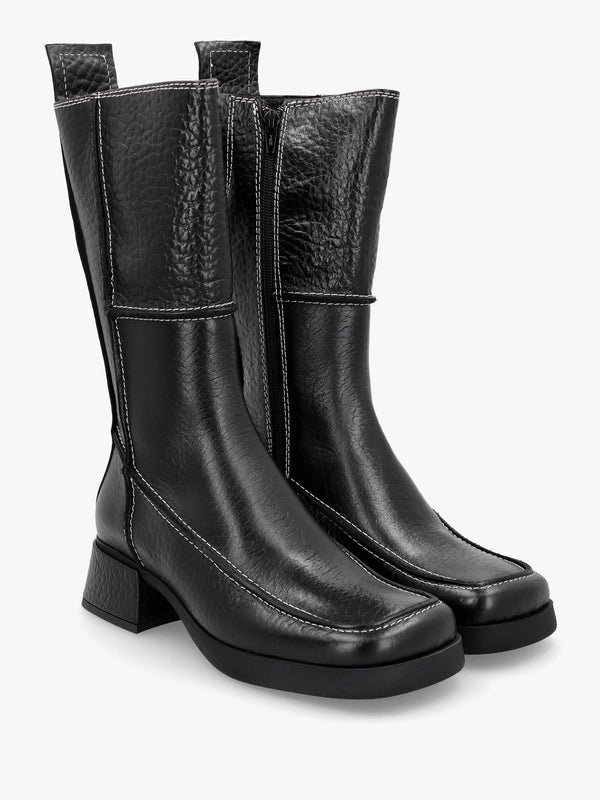 Alzira Black Leather Mid-Calf Boots