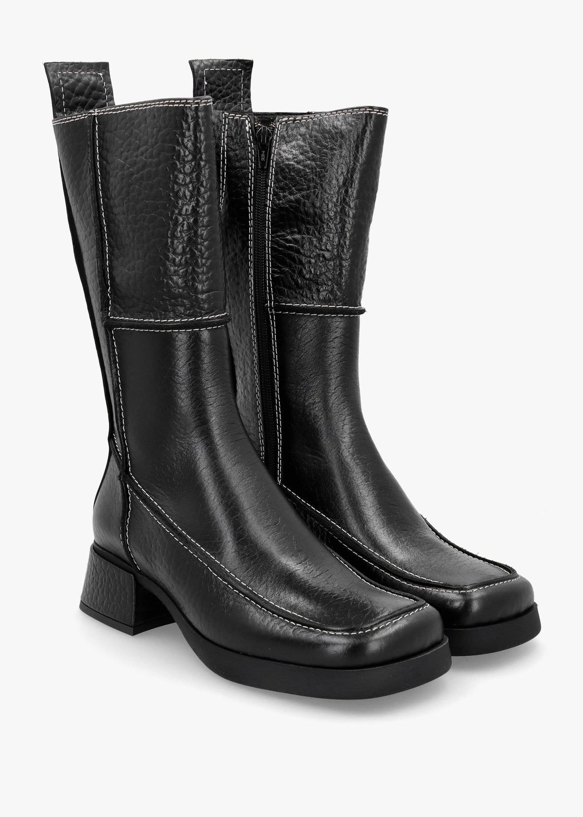 Alzira Black Leather Mid-Calf Boots