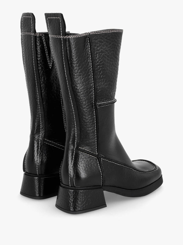 Alzira Black Leather Mid-Calf Boots
