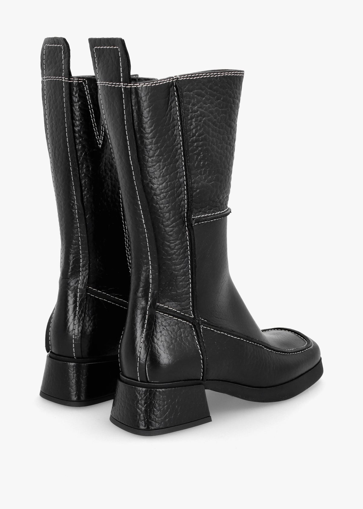 Alzira Black Leather Mid-Calf Boots