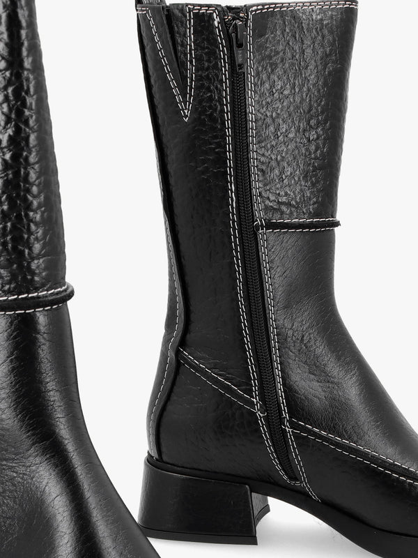 Alzira Black Leather Mid-Calf Boots