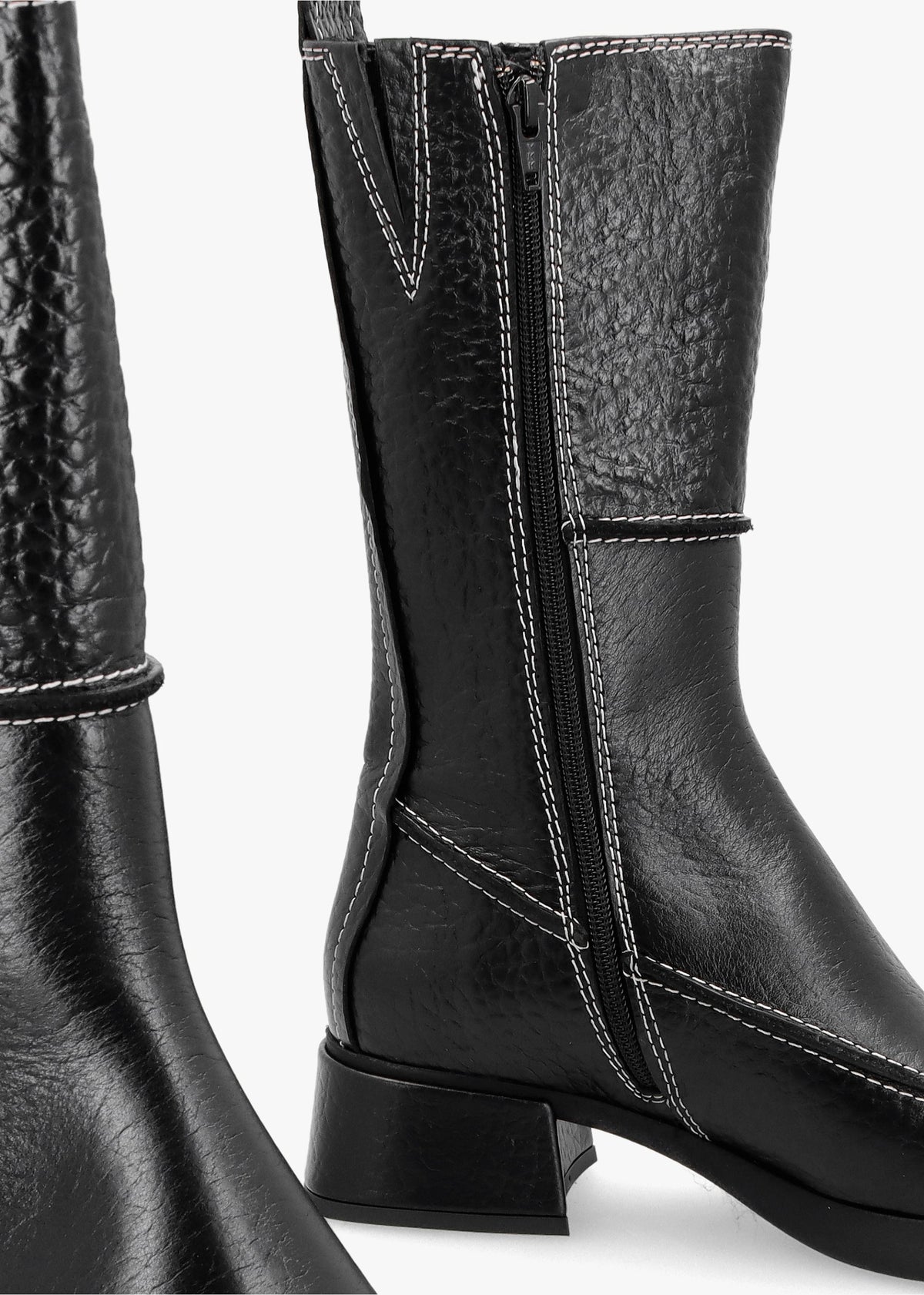 Alzira Black Leather Mid-Calf Boots