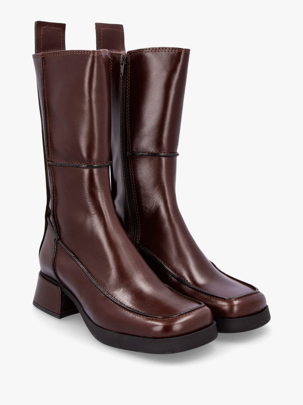 Alzira Brown Black Leather Mid-Calf Boots
