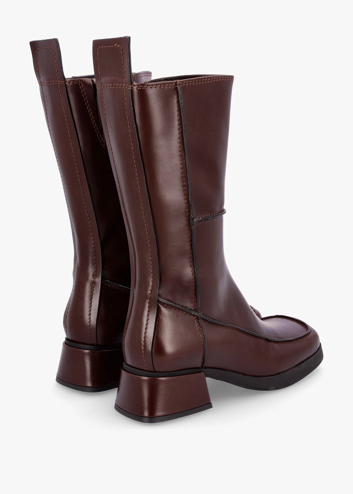 Alzira Brown Black Leather Mid-Calf Boots