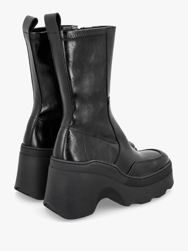 Deandra Black Leather Chunky Calf Boots