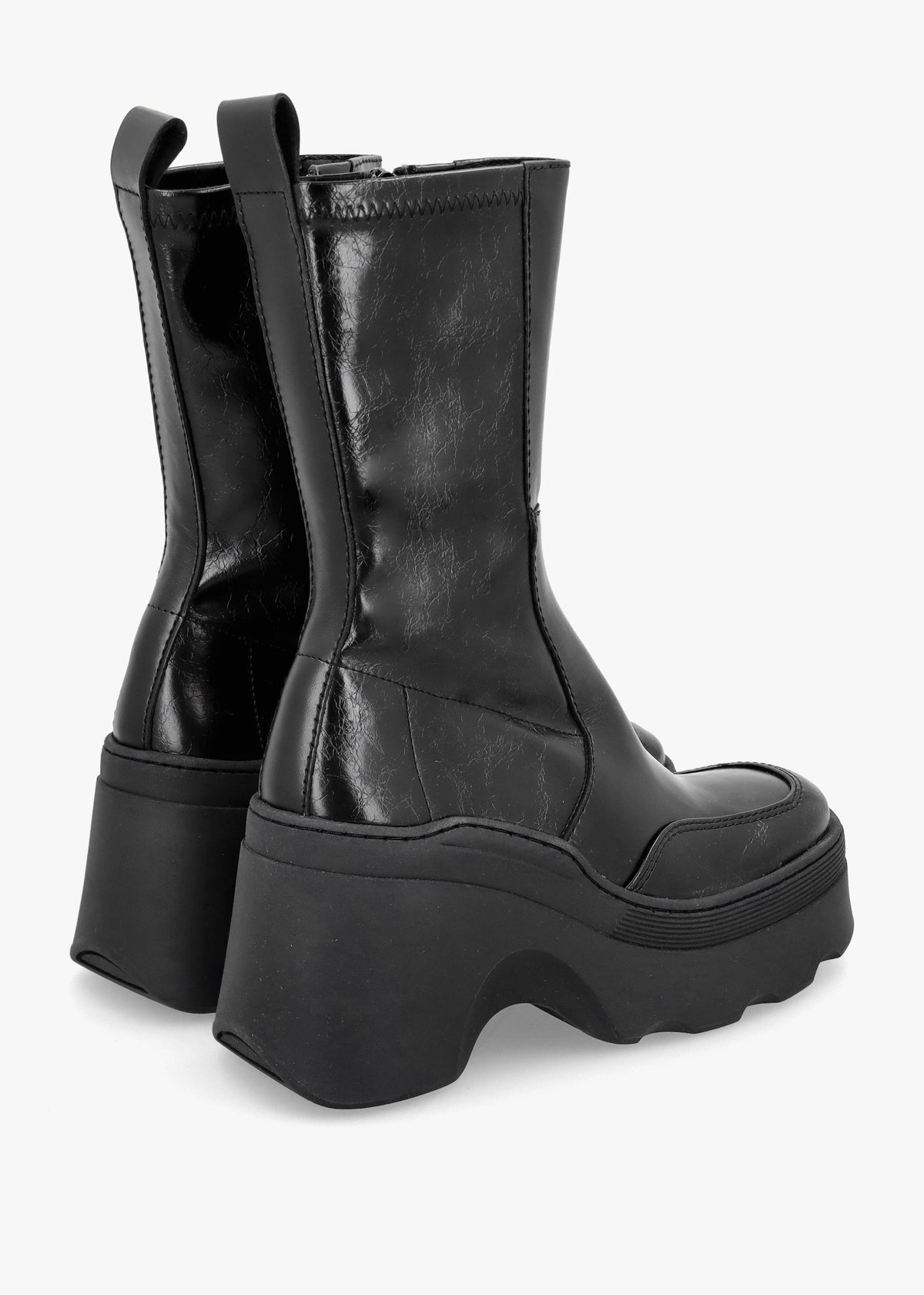 Deandra Black Leather Chunky Calf Boots