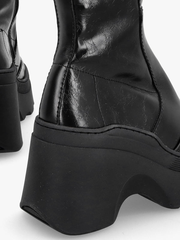 Deandra Black Leather Chunky Calf Boots