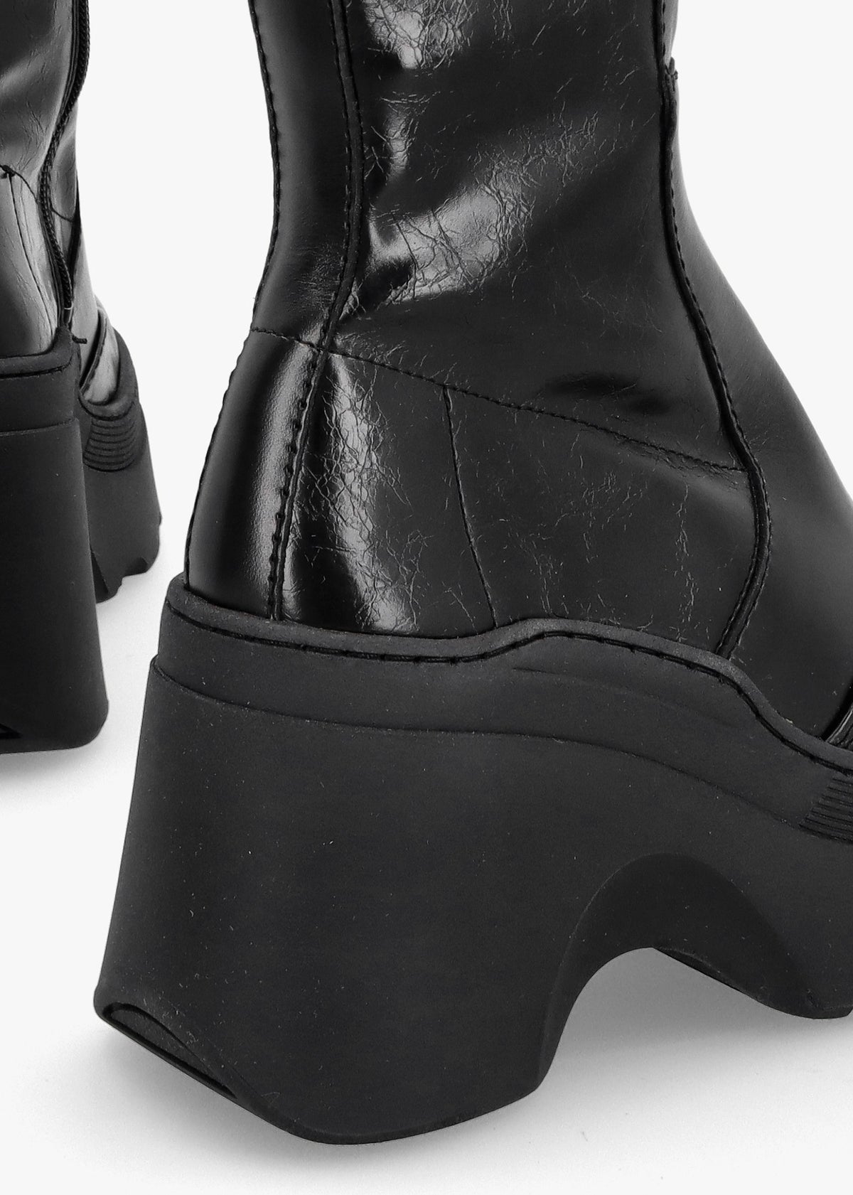 Deandra Black Leather Chunky Calf Boots