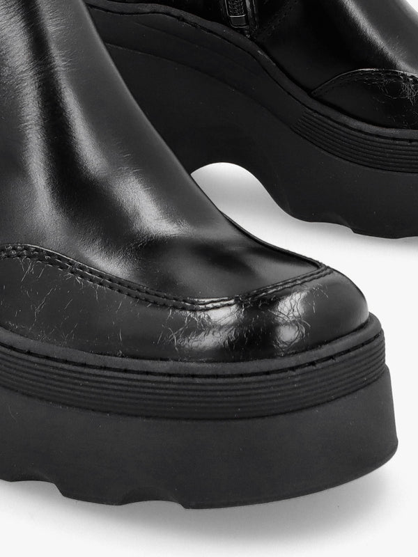Deandra Black Leather Chunky Calf Boots