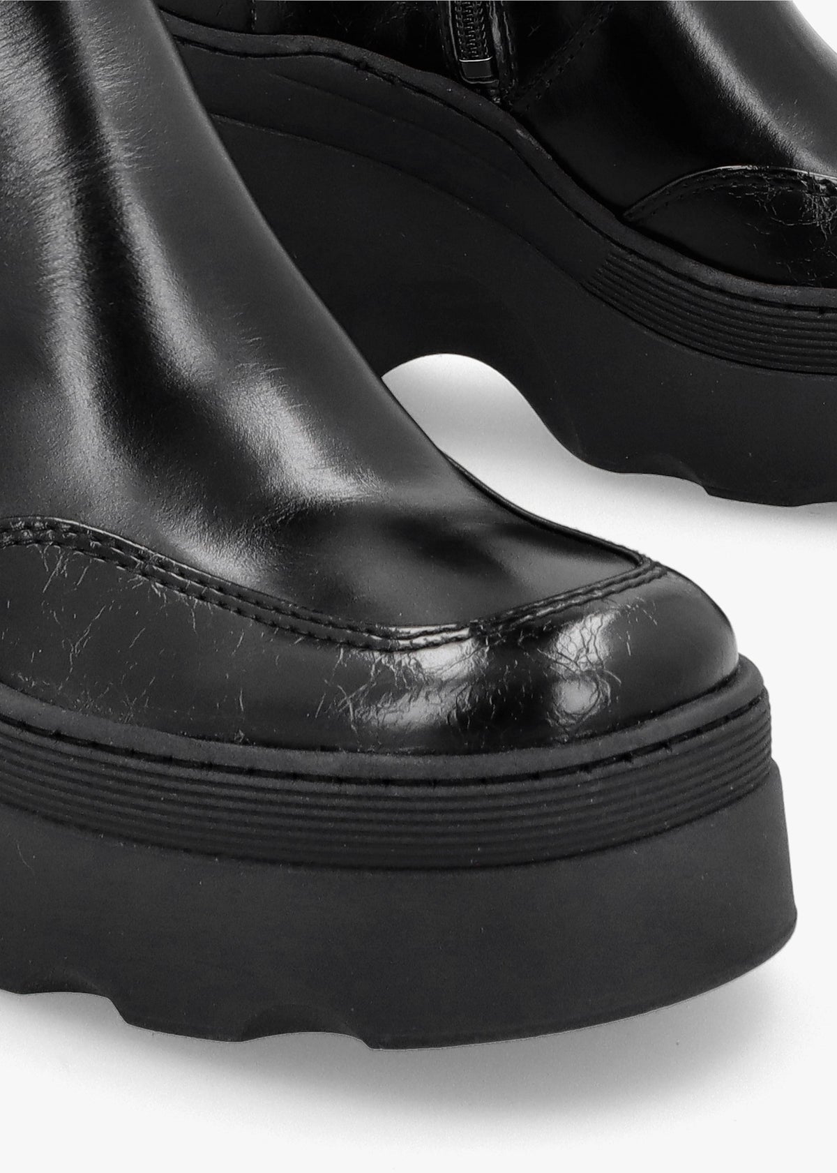 Deandra Black Leather Chunky Calf Boots