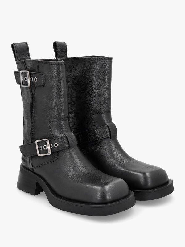 Renate Black Leather Biker Boots