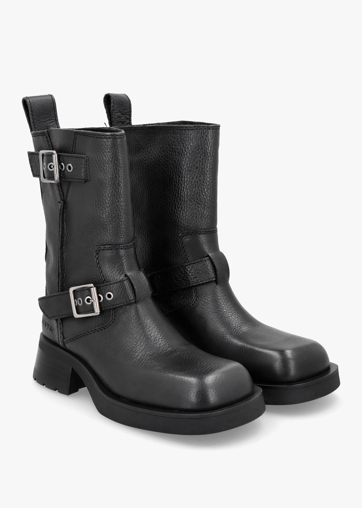 Renate Black Leather Biker Boots