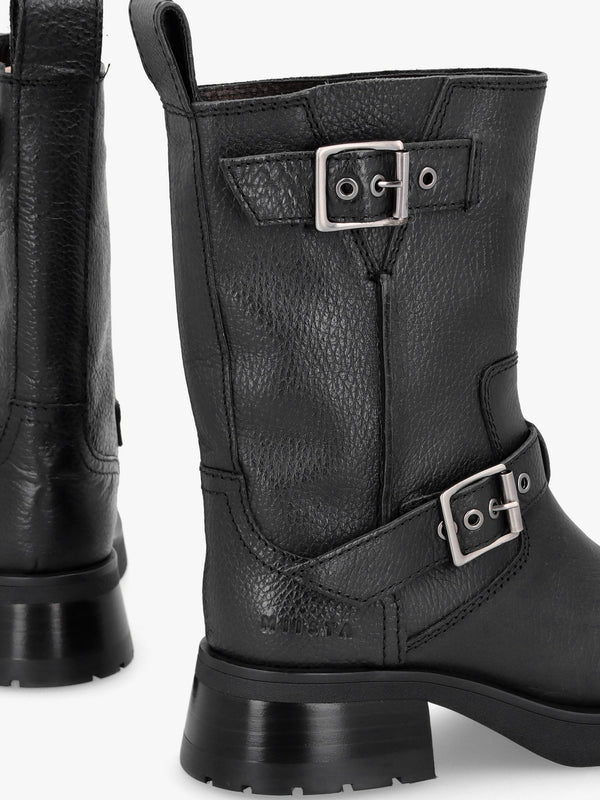 Renate Black Leather Biker Boots