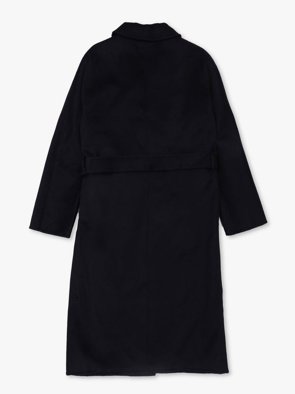 Black Wool Cashmere Double Breasted Longline Coat