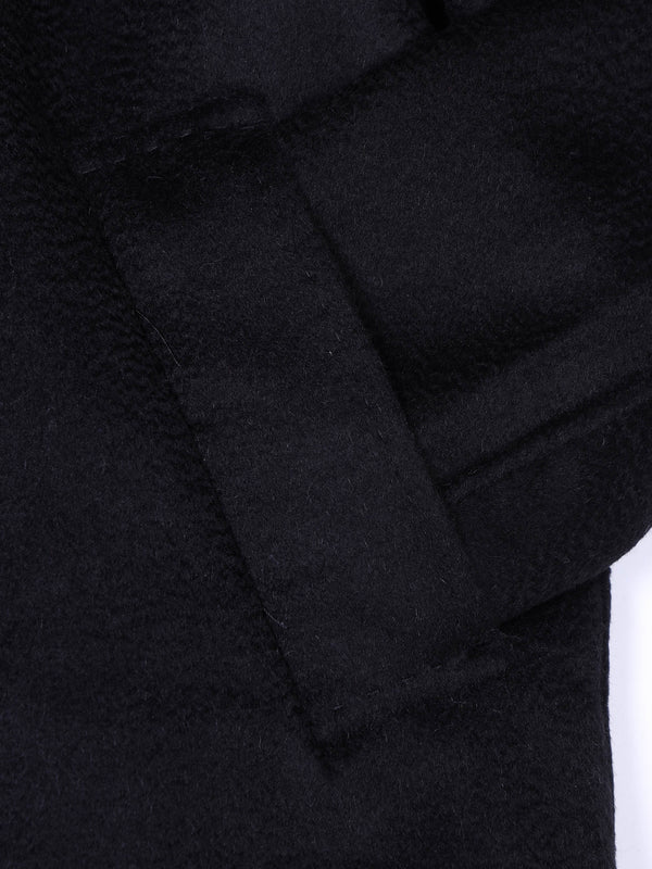 Black Wool Cashmere Double Breasted Longline Coat