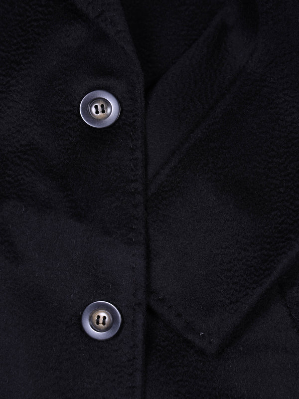Black Wool Cashmere Double Breasted Longline Coat