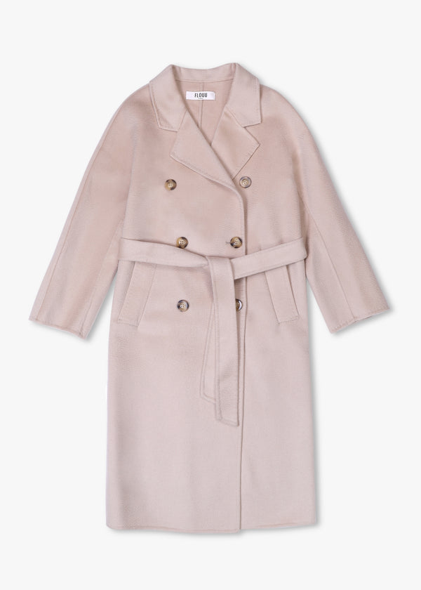 Beige Wool Cashmere Double Breasted Longline Coat