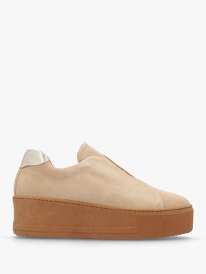 Tred Beige Suede Laceless Flatform Trainers