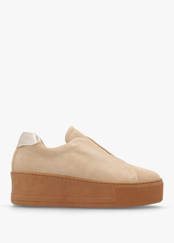 Tred Beige Suede Laceless Flatform Trainers