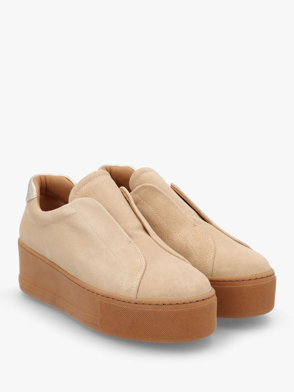 Tred Beige Suede Laceless Flatform Trainers